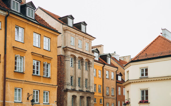 Colorful historic houses in the Old Town of Warsaw city, Poland.