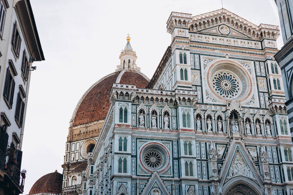 Cathedral Santa Maria del Fiore in Tuscany, Florence, Italy. Concept of travel, tourism and vacation in city. Architecture and landmark of Florence.