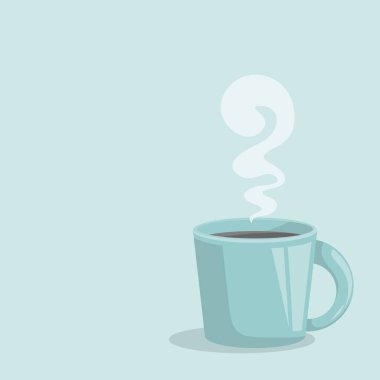 Kahve içmek için turkuaz seramik bardak, kapuçino, çay, kahve, bitkisel içecek, üzerinde duman olan, boş arkaplanda izole edilmiş. Özelleştirilmiş vektör illüstrasyonu
