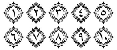 Birinci sınıf sınır dekorasyonlu Arapça rakamlar. Çizim vektörü. Şeffaf arka plan. ihtiyaçlarınız için kullanabilirsiniz.