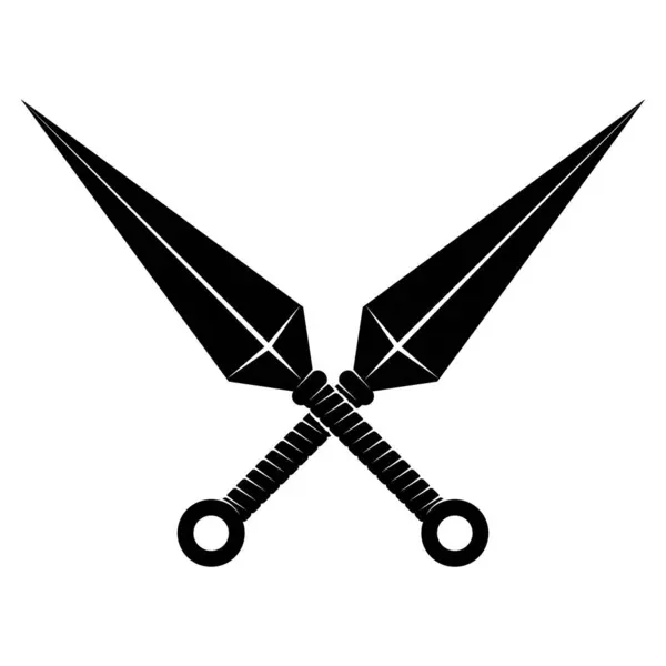 Kunai küçük bir bıçak ninja silahıdır, vektör çizim çizimi, Ninja silahıyla çaprazlanmış, beyaz arka planda izole edilmiş..