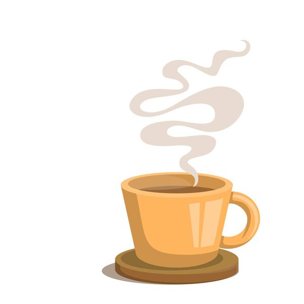 A warm cup of coffee served with coffee beans, a clean pink cup of coffee. Cappuccino, tea, coffee, herbal drink, poured into a clean pink cup and isolated on a blank background. vector illustration.