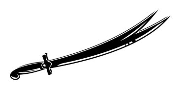 Düz dizayn edilmiş Arap, korsan ve cellat kılıçlarının vektör siluetleri beyaz arka planda izole edilmiş..