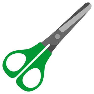 Beyaz arkaplanda izole edilmiş yeşil kırtasiye makası. Vektör ve eps dosyası.