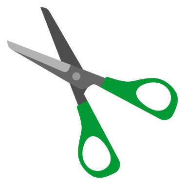 Beyaz arkaplanda izole edilmiş yeşil kırtasiye makası. Vektör ve eps dosyası.