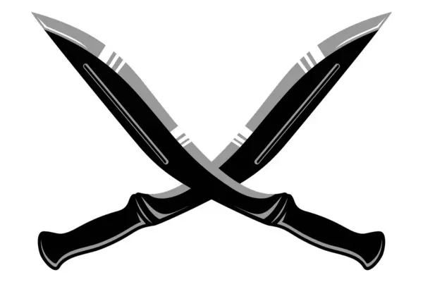 kukri bıçak düz tasarım vektör çizimi. Gurkha bıçak simgesi beyaz arka planda izole edilmiş modaya uygun düz stil. Pala, Piyade Kukri bıçağı düz renk. çapraz askeri bıçaklar