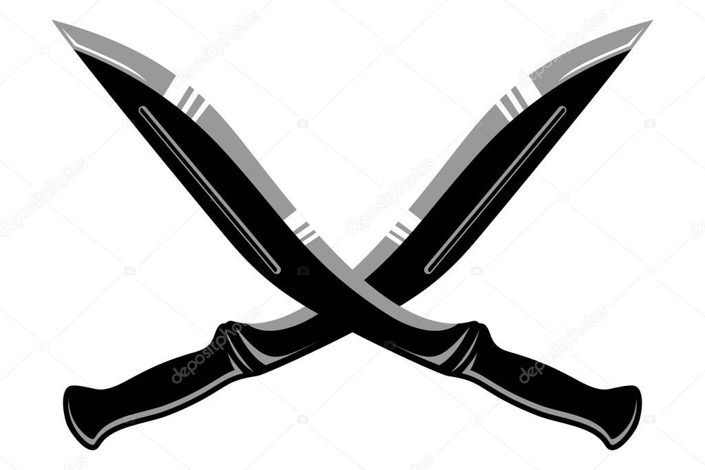 Kukri knife flat design vector illustration. Gurkha knife icon in trendy flat style isolated on white background. Machete, Infantry Kukri blade flat color. crossed military knives