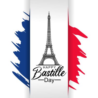 Vector Illustration, kart, afiş ya da afiş, 14 Temmuz, Fransız Ulusal Günü için. İniş Sayfası Şablonu için Düz Çizgi Film 'de Fransız Bayrağı ve Eyfel Kulesi ile Bastille Günü Kutlamanız kutlu olsun. eps