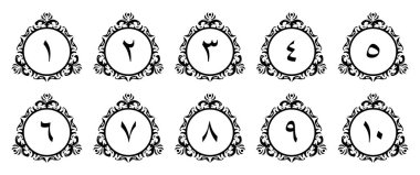 Birinci sınıf sınır dekorasyonlu Arapça rakamlar. Çizim vektörü. Şeffaf arka plan. ihtiyaçlarınız için kullanabilirsiniz.