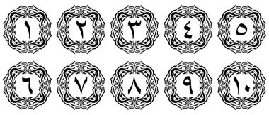 Birinci sınıf sınır dekorasyonlu Arapça rakamlar. Çizim vektörü. Şeffaf arka plan. ihtiyaçlarınız için kullanabilirsiniz.