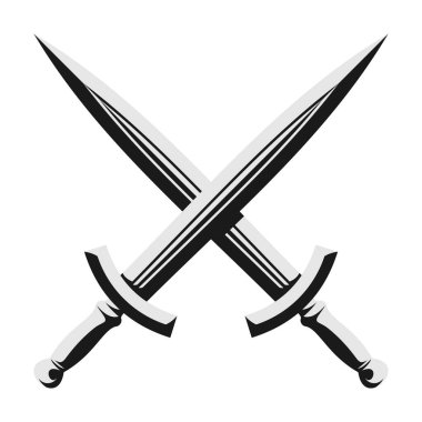 Çapraz kılıçlar logo etiket işareti vektör illüstrasyonu için beyaz arkaplan tasarımı elementinde izole edildi