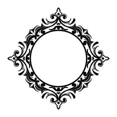 Dekoratif çerçeve Doğu tarzında tasarım için zarif vektör unsuru, metin için yer. Çiçekli siyah sınır. Davetiyeler ve tebrik kartları için dantelli illüstrasyon, lazer kesim ve oyma.