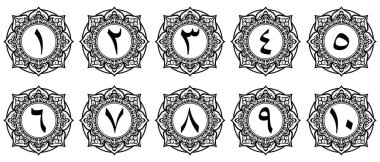 Birinci sınıf sınır dekorasyonlu Arapça rakamlar. Çizim vektörü. Şeffaf arka plan. ihtiyaçlarınız için kullanabilirsiniz.