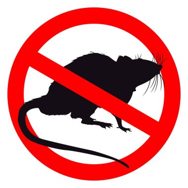 Fare işareti yok. Haşere tehlikesi uyarısı. Haşere önleyici sembol. Fare simgesini durdur. Fare, fare silueti böcek kontrol işaretinde