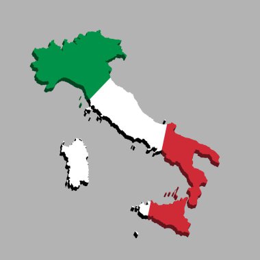 İtalya 'nın vektör simgesi haritası. İtalyan bayrağı renginde İtalya haritası. Düz minimalizm tarzında bir İtalya haritası çizimi.