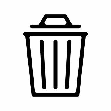 Çöp kutusunun simgesi, Basit Geri Dönüşüm ana hatları vektör işareti, Çöp kutusu biçiminde pictogram. Sembolü sil, logo illüstrasyonu, beyaz arkaplanda izole edilmiş modern vektör çöp kutusu sembolü.