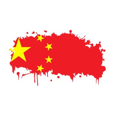 Beyaz arka planda China Flag grunge tarzı. Fırça darbeleri ve mürekkep sıçramaları. Çin devletinin ulusal sembolü
