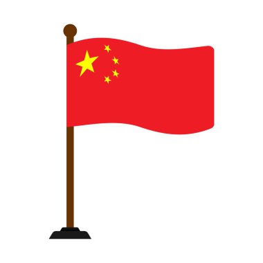 Beyaz arka planda izole edilmiş ahşap direkli Çin bayrağı, düzenlenebilir Çin bayrağı vektörü, simgeler, bayraklar, amblemler, semboller, rozetler, web siteleri, dijital tasarım vb..