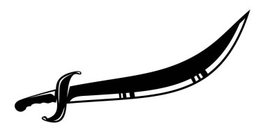 Düz dizayn edilmiş Arap, korsan ve cellat kılıçlarının vektör siluetleri beyaz arka planda izole edilmiş..