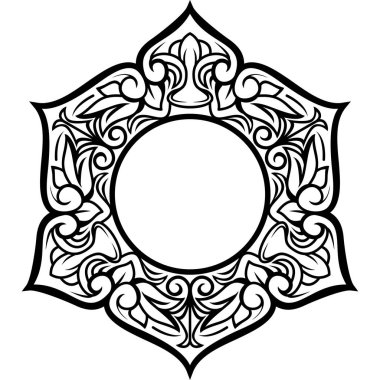 Dekoratif çerçeve Doğu tarzında tasarım için zarif vektör unsuru, metin için yer. Çiçekli siyah sınır. Davetiyeler ve tebrik kartları için dantelli illüstrasyon, lazer kesim ve oyma.