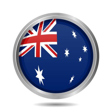 Avustralya Bayrak Düğmesi, Avustralya Bayrak Sembolü 'nün 3B İllüstrasyonu, Renkli Dairesel Simge, Düzenlenebilir ve ölçeklenebilir EPS.