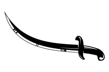 Düz dizayn edilmiş Arap, korsan ve cellat kılıçlarının vektör siluetleri beyaz arka planda izole edilmiş..