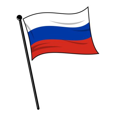 Bayrak direğiyle dalgalanan mini bir Rus bayrağı. Düzenlenebilir ve ölçeklenebilir vektör illüstrasyonu dosyaları, simgeler, pankartlar, semboller ve diğer tasarım ihtiyaçları için uygundur.