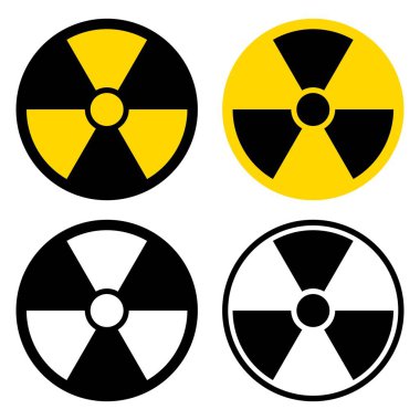 Radyasyon Tehlike İşareti Tehlike etiketi. Radyoaktif kirlenme ve nükleer tehdit uyarısı için simgeler ya da semboller. Nükleer Tehlike, Radyasyon İyonlaştırma ve X-ray Uyarısı.