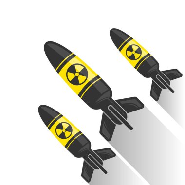 Nükleer füze fırlatılışı. Düzenlenebilir ve ölçeklenebilir vektörler dosyaları kaydeder. Füze roketi ateşlendi. Tehlikeli füze roketleri.