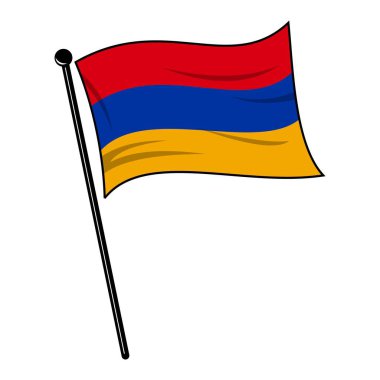 Ermeni bayrağı dalgalanır ve bayrak direğinde dalgalanır. Simgeler, pankartlar, amblemler vesaire için. Beyaz arkaplan üzerinde izole edilmiş düzenlenebilir ve ölçeklenebilir vektör grafik çizimi.