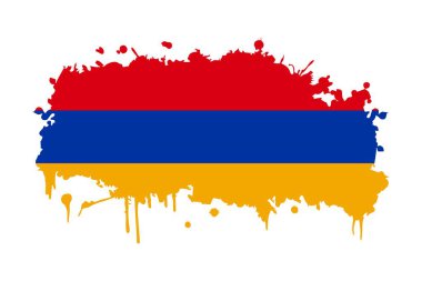 Soyut mürekkep fırçası tarzında Ermeni bayrağı. Ermeni grunge bayrağı deseni. Beyaz arkaplan üzerinde izole edilmiş düzenlenebilir ve ölçeklenebilir vektör grafik çizimi.