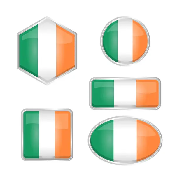 stock vector Ireland flag in a shiny silver metal frame with a variety of different shapes. Editable and scalable vector graphic illustration isolated on white background eps file.