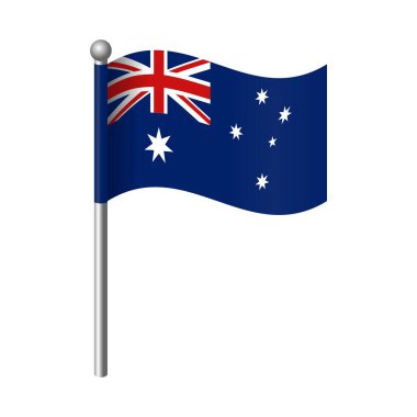 Beyaza izole edilmiş gümüş metalik krom direkli Avustralya bayrağı. EPS Biçiminde Düzenlenebilir Bayrak Simgesi Vektörü, Simgeler, Bayraklar, Amblemler, Tanıtımlar, Semboller, Rozetler, Web Siteleri için İdeal