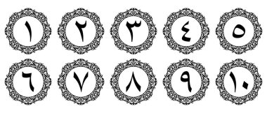 Zarif tasarım seçtiğiniz kitap sayfaları için süsleri olan Arapça rakamlar. Şeffaf bir arkaplanda vektör dosyası izole edildi