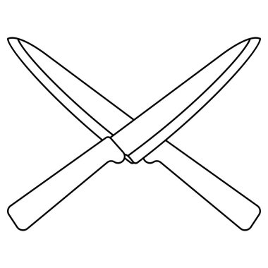 Beyaz arka planda izole edilmiş iki çapraz bıçak çizgisi sanat ikonu vektör çizimi. Kolay yazdırma, afişler, posterler, resim kitapları, element tasarımları vs. için düzenlenebilir ve ölçeklenebilir