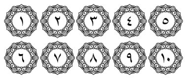 Zarif tasarım seçtiğiniz kitap sayfaları için süsleri olan Arapça rakamlar. Şeffaf bir arkaplanda vektör dosyası izole edildi