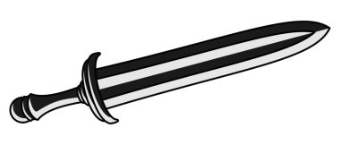 Beyaz arka planda izole edilmiş tek büyük kılıç. Vektör illüstrasyon düzenlenebilir ve ölçeklenebilir EPS dosyası, basılması kolay. Grafik siyah ve beyaz düz siluet tasarımı. Logolar, simgeler, amblemler, grafik tasarım elemanları vs. için.