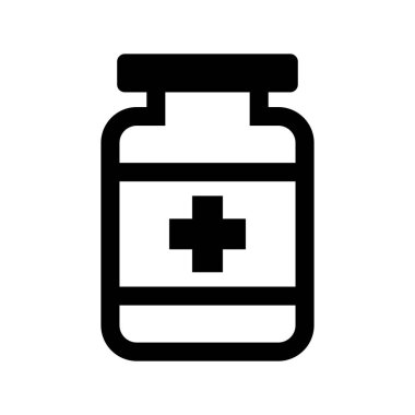 Tek Krom Çizgi Sanatında Siyah ve Beyaz İlaç Şişe Simgesi. Basit Düz Stil, Beyaz Arkaplan 'da izole. Grafik Tasarım ve Yazdırma için Düzenlenebilir ve Ölçeklenebilir EPS Vektörü.