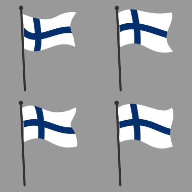 Finlandiya bayrakları gri arka planda izole edilmiş bayrak direğiyle dalgalanıyor. Düzenlenebilir ve ölçeklenebilir EPS vektörü. tasarım ögesi, dekorasyon, afiş, amblem, promosyon, simge vs. için