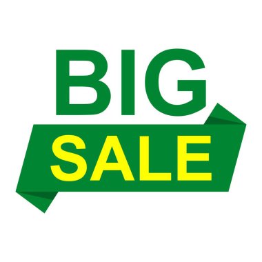 Kalın Yeşil Kurdeleli BIG tanıtım etiketi, beyaz arka planda izole edilmiş. Düz Biçim Simgesi veya Reklam ve Pazarlama Sembolü, Düzenlenebilir Ölçeklendirilebilir Vektör Resimleri EPS