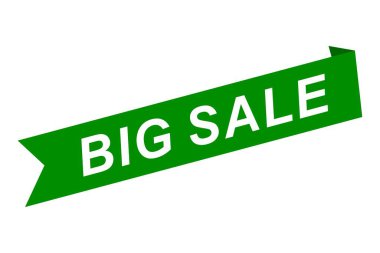 Kalın Yeşil Kurdeleli BIG tanıtım etiketi, beyaz arka planda izole edilmiş. Düz Biçim Simgesi veya Reklam ve Pazarlama Sembolü, Düzenlenebilir Ölçeklendirilebilir Vektör Resimleri EPS