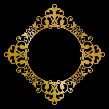 Zarif Altın Süsleme. Parlak Parlak Siyah Arkaplanlı Lüks Simetrik Tasarım. Grafik Tasarım ve Yazdırma için Düzenlenebilir ve Ölçeklenebilir Vektör EPS