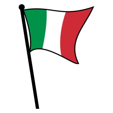 Mini tahta direğin üzerinde 3 boyutlu Gerçekçi İtalyan Bayrağı Simgesi. Sallanan bir bayrak direğinde Yeşil, Beyaz ve Kırmızı Çizgiler