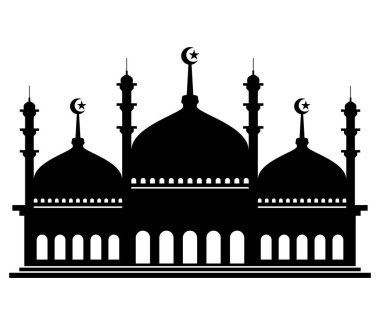 Müslüman Camii Silueti düz bir arka plan tasarımı. Web sitenizin logo simgesi, uygulaması ve UI için İslami cami tasarımı. Düzenlenebilir ve ölçeklenebilir vektör EPS biçimi.