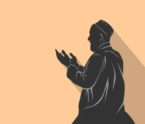 Müslüman Kişi İslami Tasarım ve Grafikler İçin, Düz Silüet, Düzenlenebilir ve Ölçeklenebilir Çizgi Çizgisi Resim EPS ile Kaldırılmış El Simgesi ile Dua Ediyor