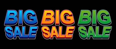 Sarı, mavi, yeşil ve kırmızı temalı, düzenlenebilir ve ölçeklenebilir EPS dosyasına sahip 3D Büyük Satış Metni Efekti. Sancak Şablonu Tasarımı