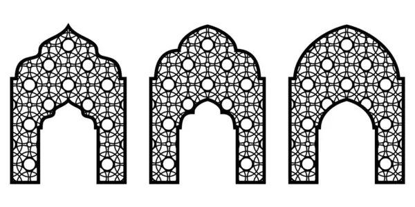 Sanat, Paneller, Kapılar ve Doğu Dekorasyonu İçin İslami Çerçeve, Arch ve Geometrik Desen, Sınırlar ve Mashrabiya Tasarımı, Düzenlenebilir ve Ölçeklenebilir EPS Dosyası