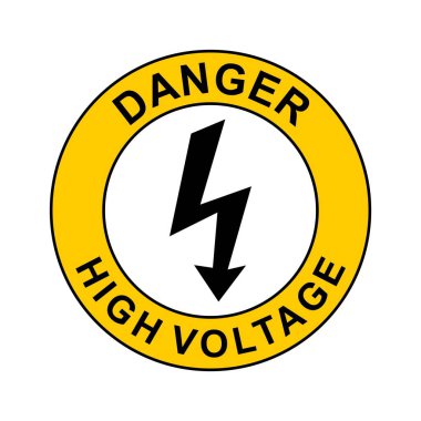 Tehlike Yüksek Voltaj Uyarı İşareti Şablon Sarı Dikkat Şablonu Şimşek Bolt Simgesi, Beyaz Arkaplanda izole, Güvenlik İşaretleri için Düzenlenebilir EPS