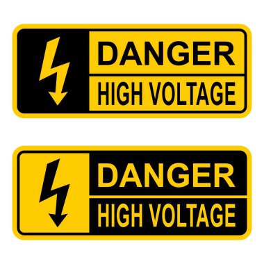 Tehlike Yüksek Voltaj Uyarı İşareti Şablon Sarı Dikkat Şablonu Şimşek Bolt Simgesi, Beyaz Arkaplanda izole, Güvenlik İşaretleri için Düzenlenebilir EPS