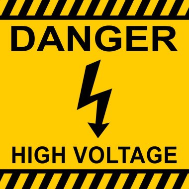 Danger High Voltage Warning Sign Vector Sticker Template  Yellow Caution Mark with Lightning Bolt Icon, Isolated on White Background, Editable EPS for Safety Signs clipart